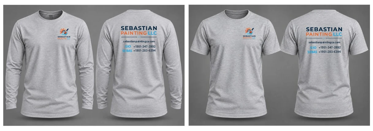 Branded long-sleeve and short-sleeve work shirts for Sebastian Painting LLC designed by Tu Marketing Fácil