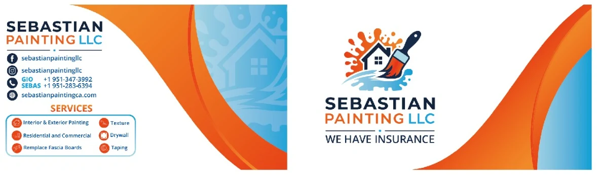 Two-sided business cards designed by Tu Marketing Fácil for Sebastian Painting LLC in Riverside, CA